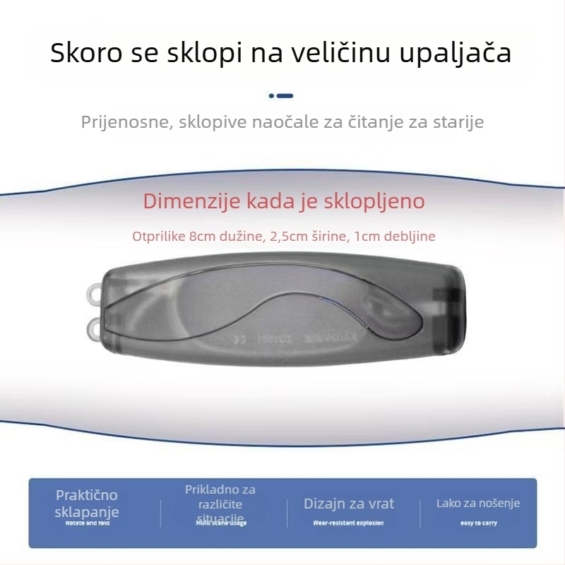 Naočale za čitanje, sklopne oko vrata, zaštita od plave svjetlosti, kompletni okvir, metalni okvir
