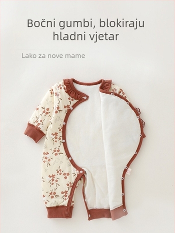 Bejbi pamuk kombinezon, dugi rukavi, unisex, A razina, čipkasti rub, prednje dijagonalno otvaranje