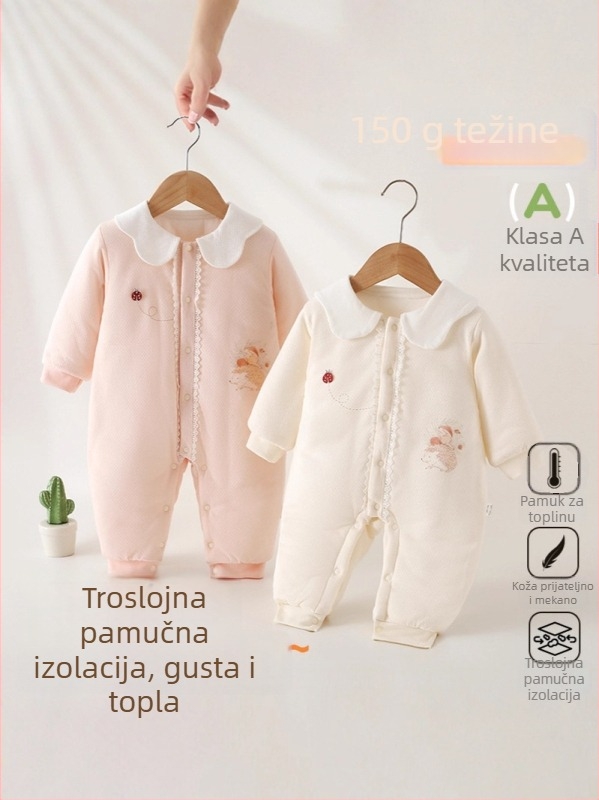 150 g zimski pamukasti kombinezon za bebe, topao, 100% pamuk, s rever ovratnikom, debeli dizajn