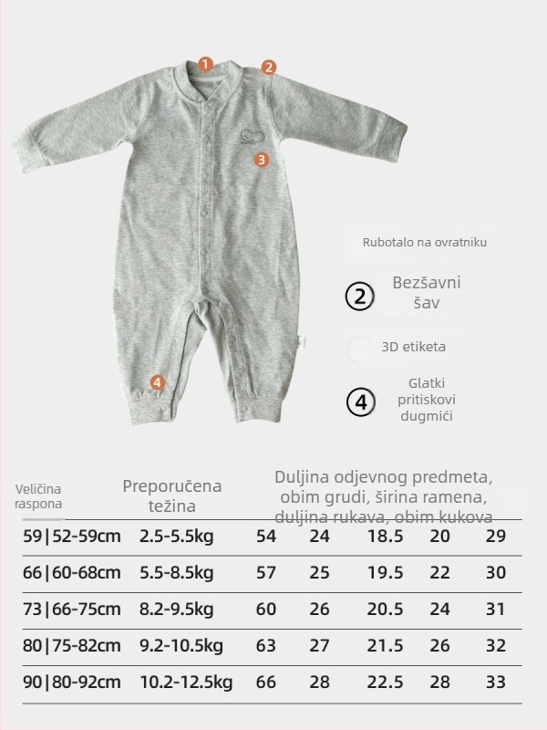 Dječji kombinezon, 100% pamuk, dugi rukav, prednje otvaranje, bez šavova dizajn, unisex, za 1-3 godine, Pink Pig
