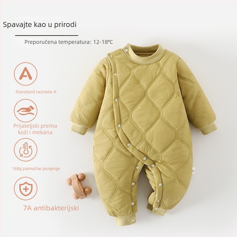 Kombinezon za novorođenčad, debeli prešiveni pamuk, dijagonalno zatvaranje, unisex, dugi rukavi