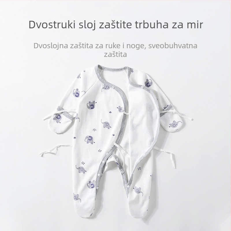 Novorođenčki pamučni kombinezon s dugim rukavima, 100% pamuk, dizajn za sve sezone, zatvaranje kosim ovratnikom, za dob 0–1 godina (do 80 cm)