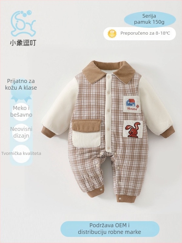 Pamukasti bebin kombinezon od pamuka, zimska podstavljena 150 g, dugi rukavi, bez kapulje, unisex, za novorođenčad (0-12 mj)