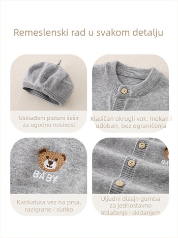 Korejski stil pleteni body za bebe s odvojivom kapom, dugi rukavi, dizajn puzanja, 100% poliester, pogodno za proljeće i jesen, sigurnosni razred A, uzrast 1–3 godine