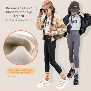 Dječje tanke velur-nylon hlače u Shark stilu, visok pojas, hlače nalik tajicama za proljeće i jesen