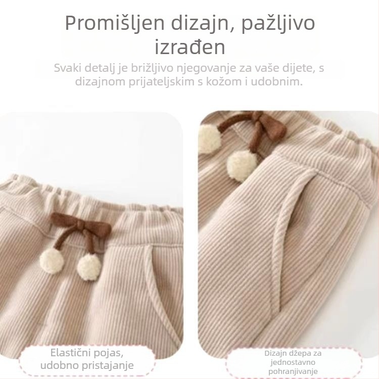 Dječje zimske hlače za djevojčice, podstavljene flisom, 100% poliester, srednji pojas, za djecu 3–8 godina