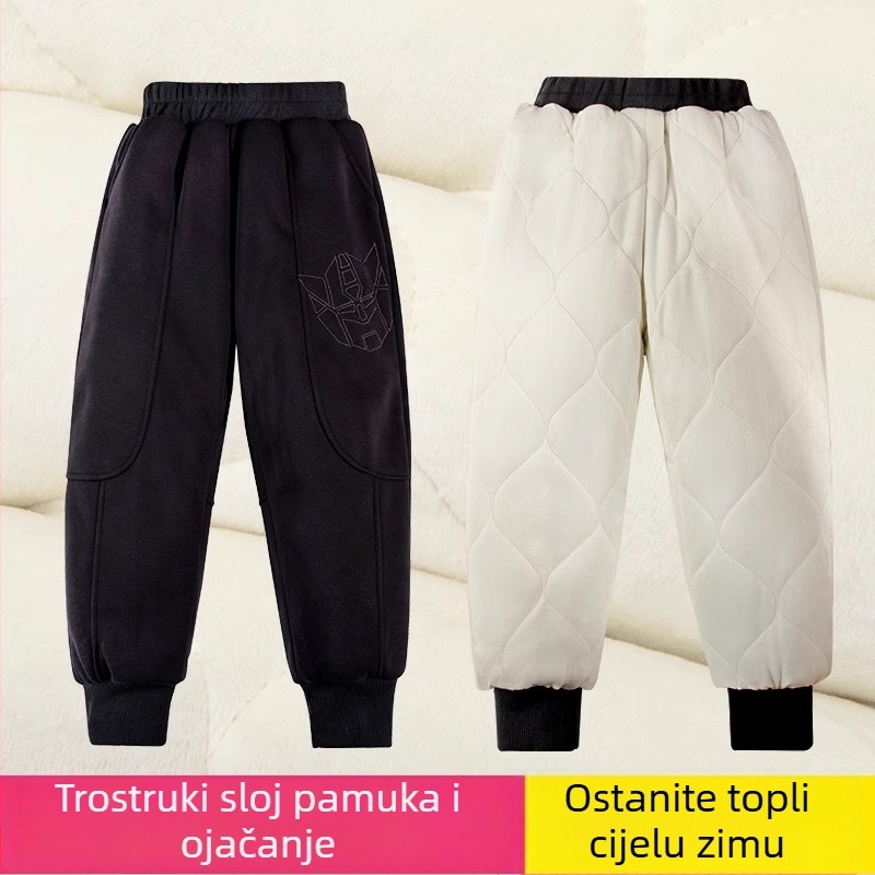 Dječje pamučne zimske hlače, tri sloja, fleece podstava, visoki struk s elastičnim pojasom