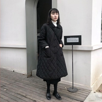 Ženska jakna s poliesterskim punjenjem, srednja duljina, korejski stil, ležerna silueta, rombo prešivanje, za jesen i zimu