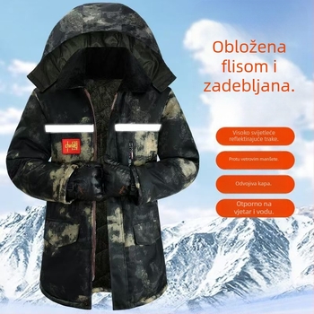 Muška kamuflažna pamuk-podstavljena zimaska radna jakna s kapuljom, zipom i više džepova