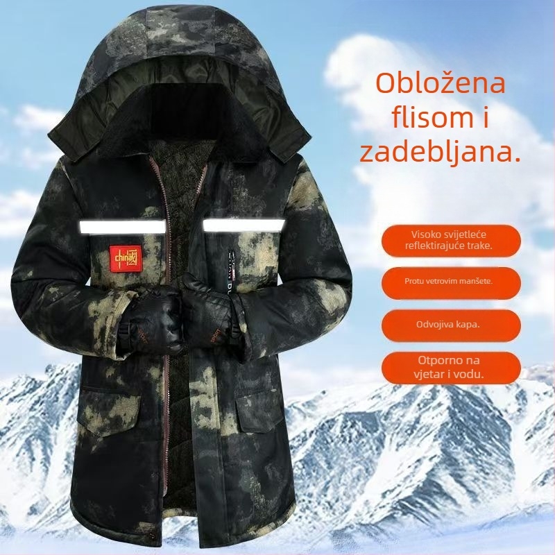Muška kamuflažna pamuk-podstavljena zimaska radna jakna s kapuljom, zipom i više džepova