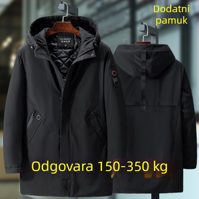 Muški zimski kaput od pamuka s kapuljom, širok kroj, zatvarač, debeli punjenje, podstava 100% poliester, više džepova, casual, plus veličina