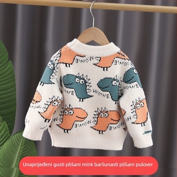 Dječji pleteni pulover za dječake, debelo zečje krzno, okrugli izrez, dugi rukav, korejski stil, zima