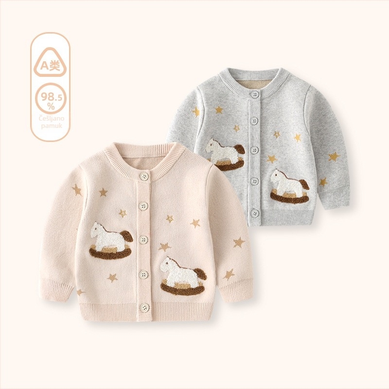 Dječji pleteni kardigan s motivom životinja, unisex dizajn, dugi rukavi, 98,5% pamuk