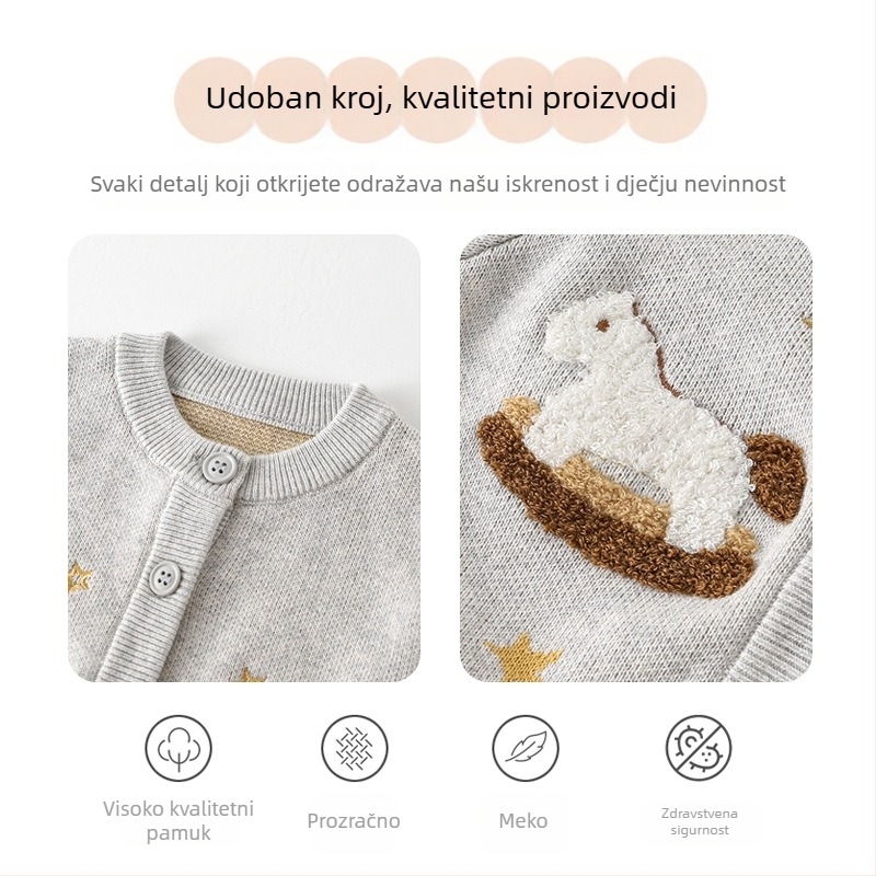 Dječji pleteni kardigan s motivom životinja, unisex dizajn, dugi rukavi, 98,5% pamuk