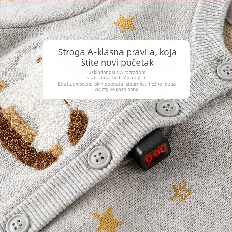 Dječji pleteni kardigan s motivom životinja, unisex dizajn, dugi rukavi, 98,5% pamuk