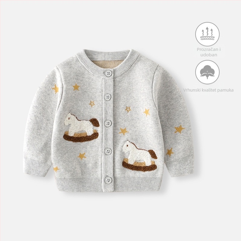 Dječji pleteni kardigan s motivom životinja, unisex dizajn, dugi rukavi, 98,5% pamuk