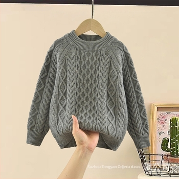 Dječji pleteni pulover, korejskog stila, debeli pleteni materijal, dugi rukav, okrugli ovratnik, 50% pamuk