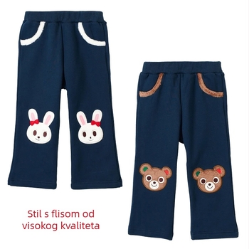 Dječje hlače s fleece podstavom, japanskog stila, casual, 85% pamuka, uzorak: životinje, crtani likovi, slova, za djecu 3–8 godina, unisex, jesen-zima