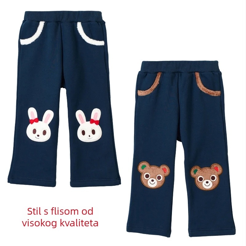 Dječje hlače s fleece podstavom, japanskog stila, casual, 85% pamuka, uzorak: životinje, crtani likovi, slova, za djecu 3–8 godina, unisex, jesen-zima