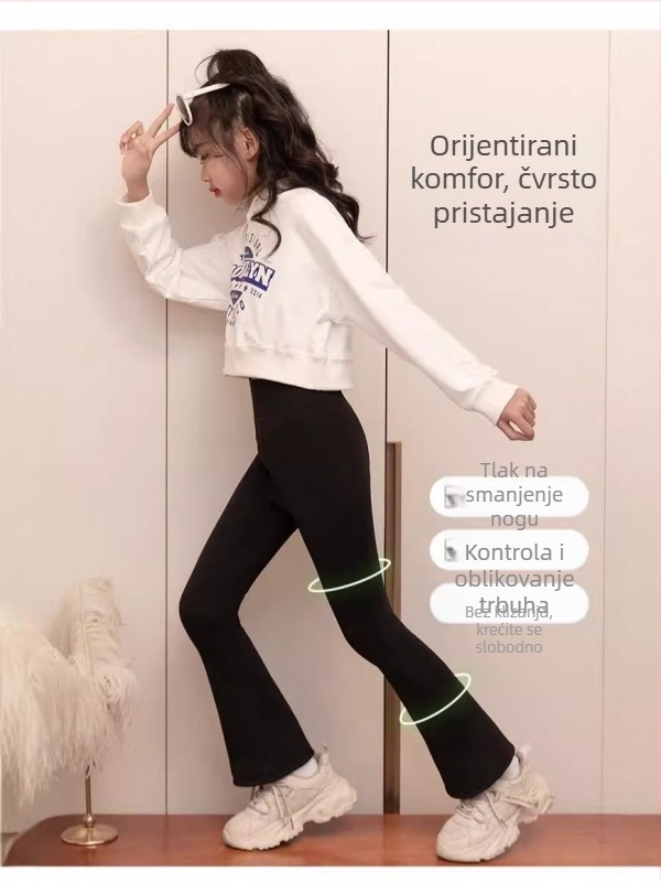 Hlače za djevojčice s zvonastim krojem i velurom, polar fleece, 84% najlona, visok pas, zimske hlače