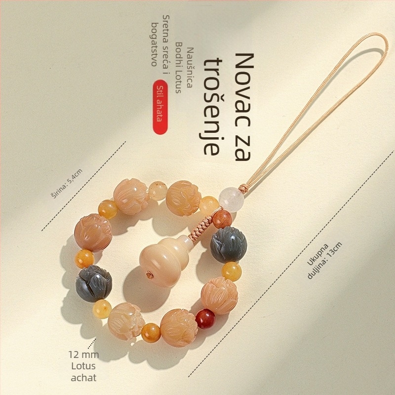 Badu drveni narukvica - Ručno izrađena, za žene, kineski stil, rombo dizajn, motiv lotosa Bodhi korijena i Boga bogatstva