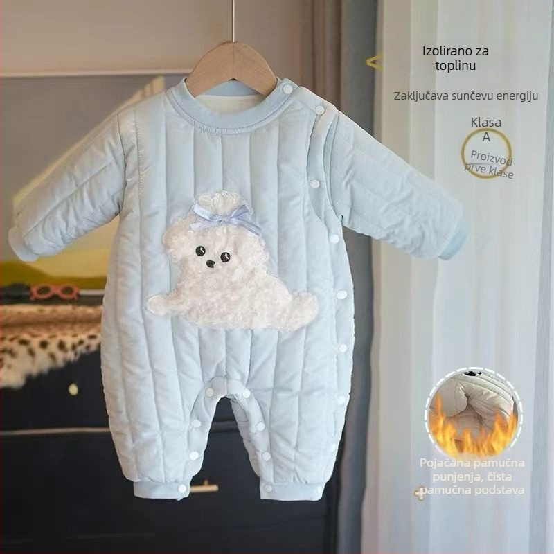 Bebični zimski kombinezon, 100% pamuk, duge rukave, unisex, prednje kopčanje na gumbe, za novorođenčad