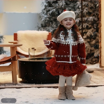 Dječji džemper s kapuljačom, unisex, Fair Isle uzorak, 100% poliester, debeli materijal