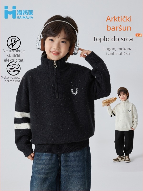 Dječji pulover s Arctic fleece, korejskog stila s visokim ovratnikom, za dječake, zima 2025, za djecu od 8 godina