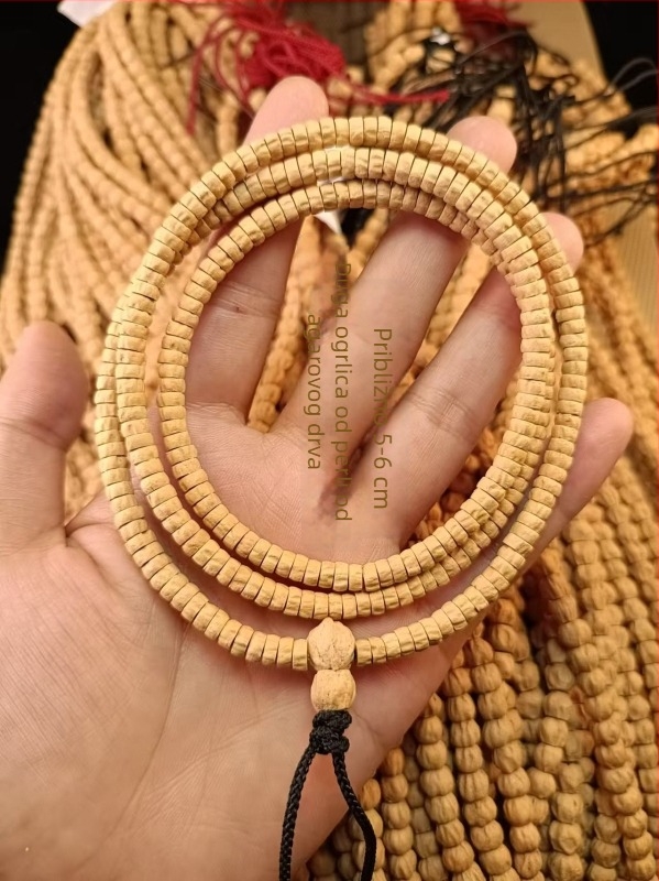 Narukvica od sjemenki passion, tibetanski stil, 8 mm perle, ručna izrada, 108 perli, motiv duha, glatka tekstura