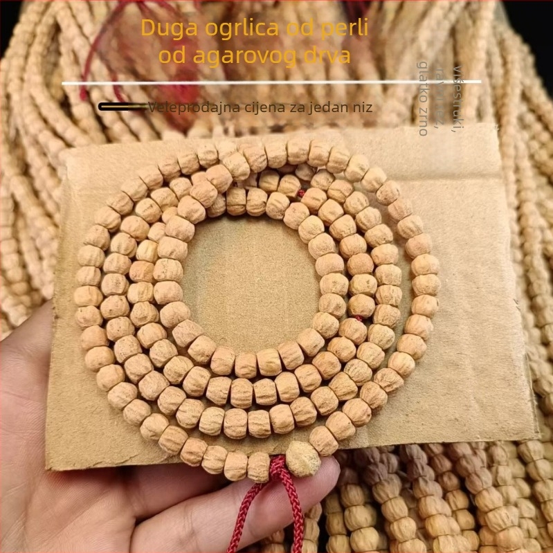 Narukvica od sjemenki passion, tibetanski stil, 8 mm perle, ručna izrada, 108 perli, motiv duha, glatka tekstura