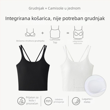 Jednobojna ženska camisola s ugrađenim jastučićem za prsa, bez grudnjaka, kratki osnovni top s lijepim leđima