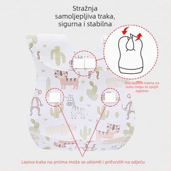 Jednokratni dječji prekrivač za brkove s džepom za sakupljanje hrane, vodootporan, ne-tkani materijal, uzorak životinja/karikatura, za bebe i djecu 0–6 godina