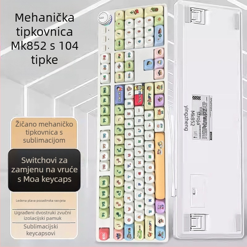 Mehanička tipkovnica s 104 tipkama, žično povezivanje, prekidač tipa osi, kabel duljine 1,6 m