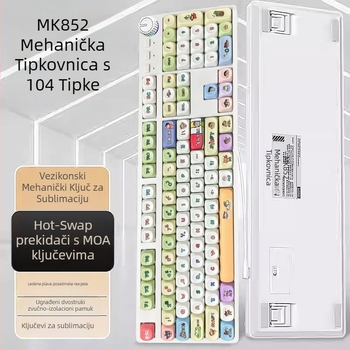 Zhuoqi mehanička tipkovnica, 104 tipke, zeleni prekidači, žičana veza, kabel 1,6 m, jednobojno pozadinsko osvjetljenje