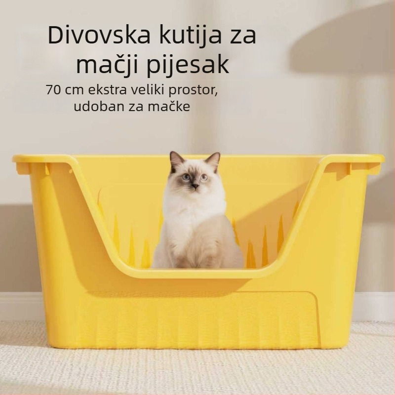 Velika otvorena kutija za mačji pijesak, protiv mirisa, otporna na prskanje