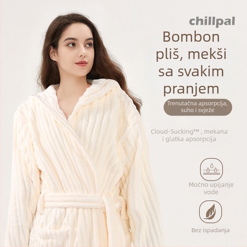 Ogrtač za kupanje s kapuljom, od coral fleecea, 150D, izrezani baršun, prugasti ili mrežasti uzorak, upijajući