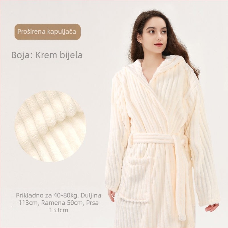 Ogrtač za kupanje s kapuljom, od coral fleecea, 150D, izrezani baršun, prugasti ili mrežasti uzorak, upijajući