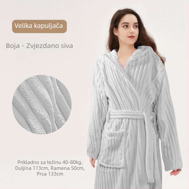 Ogrtač za kupanje s kapuljom, od coral fleecea, 150D, izrezani baršun, prugasti ili mrežasti uzorak, upijajući