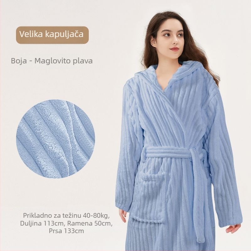 Ogrtač za kupanje s kapuljom, od coral fleecea, 150D, izrezani baršun, prugasti ili mrežasti uzorak, upijajući