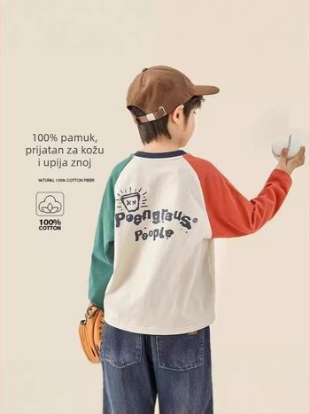 Dječja majica s Raglan dugačkim rukavima, 100% pamuk, ležerni top za dječake, proljeće–jesen