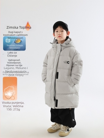 Dječja zimska jakna s perjem, korejskog stila, dugačka, s kapuljačom, zima, napunjena bijelim patkom perja