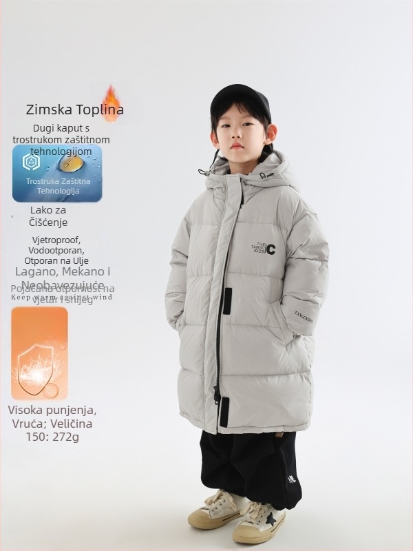 Dječja zimska jakna s perjem, korejskog stila, dugačka, s kapuljačom, zima, napunjena bijelim patkom perja