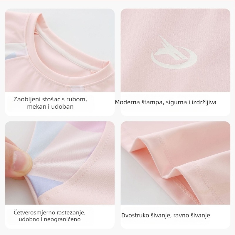 Djevojački dugi rukav sportski top, odvodi vlagu od najlona, uzorak: slova/abstrakt, za uzrast 7–12 godina