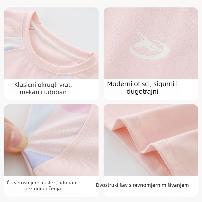 Djevojčice dugi rukav sportski top — prozračan, brzo sušeći najlon, abstraktan uzorak, za uzrast 7–12 godina, jesen-zima 2025