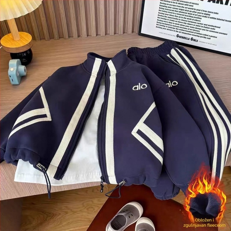 Dječji fleece sportski set u dva dijela: jakna sa zipom bez kapuljače i hlače, dugi rukavi, pamuk-smjesa materijal (50% pamuk), korejskog stila, za uzrast 3–8 godina