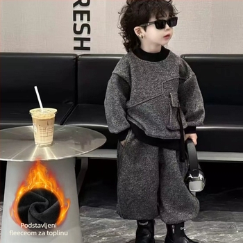 Dječji dvodjelni fleece komplet, korejskog stila, zima 2025, fleece materijal 70% poliestera, dugi rukavi, bez kapulje