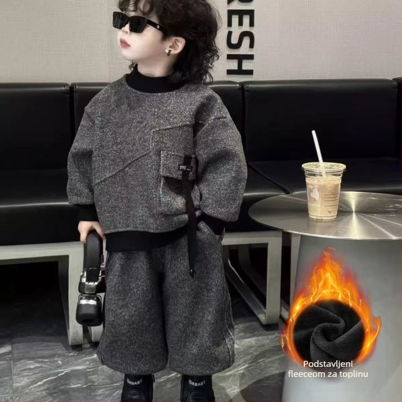 Dječji dvodjelni fleece komplet, korejskog stila, zima 2025, fleece materijal 70% poliestera, dugi rukavi, bez kapulje