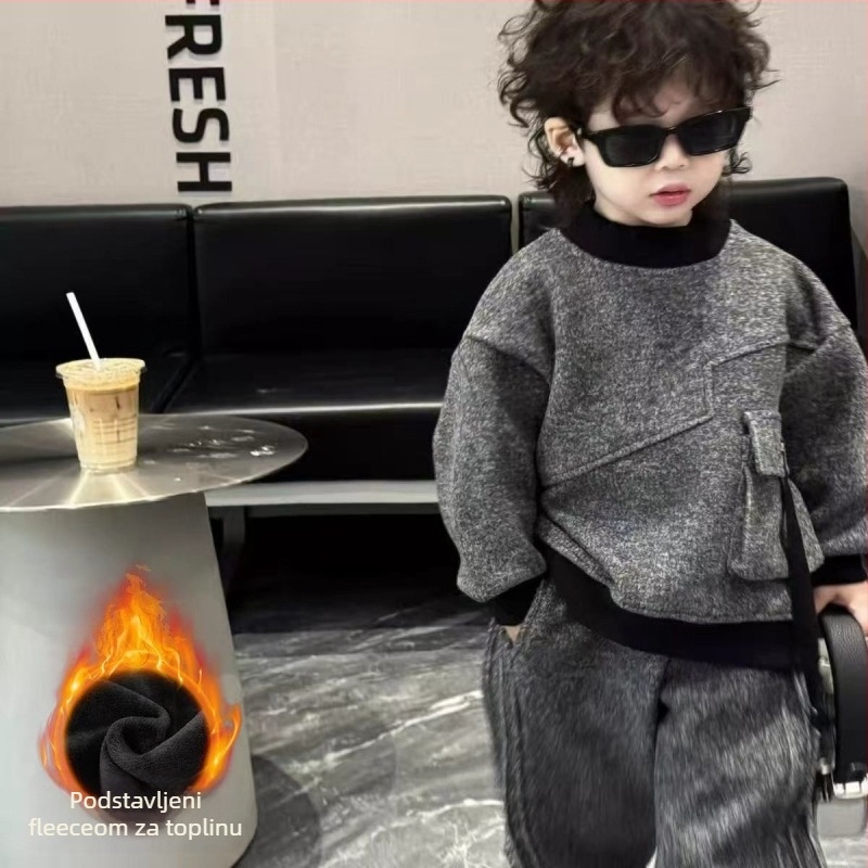 Dječji dvodjelni fleece komplet, korejskog stila, zima 2025, fleece materijal 70% poliestera, dugi rukavi, bez kapulje
