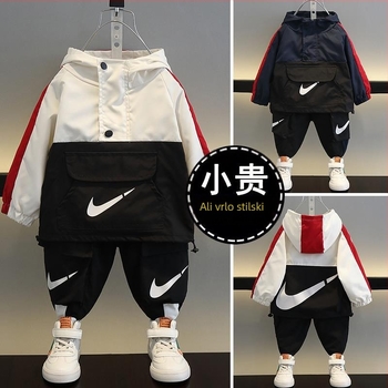 Dječji dvodijelni kostim, korejski stil, s kapuljom, dugih rukava, najlon tkanina 95%, za djecu 3–8 godina, proljeće-jesen