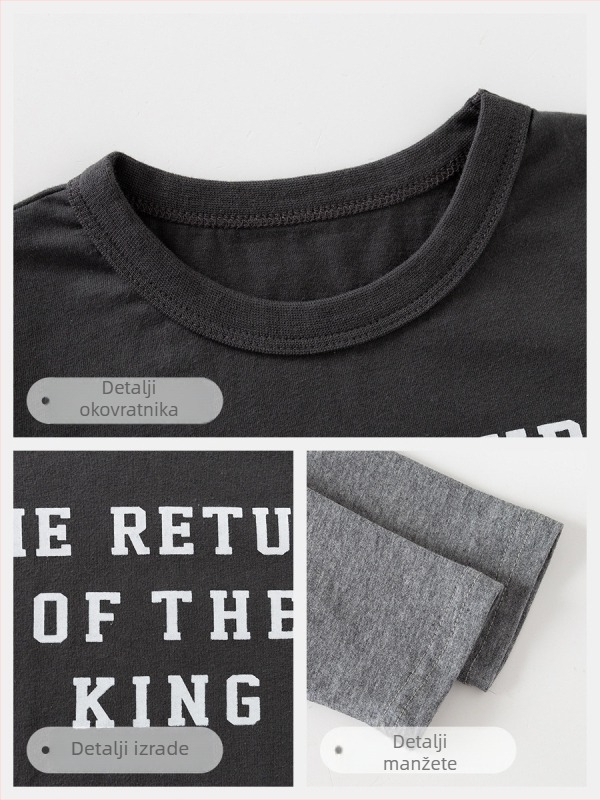 Dječje pamukaste majice s dugim rukavima, print slovima, 100% pamuk, tehnologija odvlažavanja vlage, za djecu 3–8 godina, proljeće i jesen